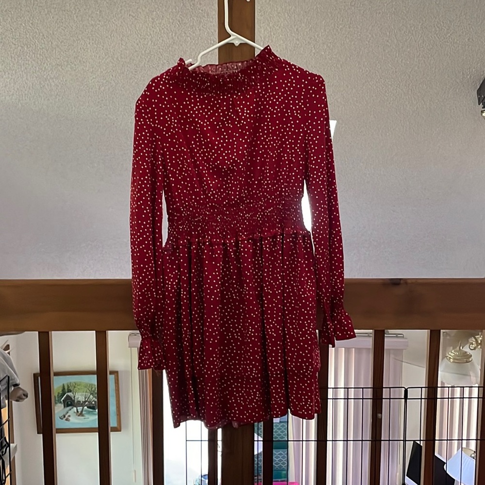 NWOT Polka-dot smocked waist ruffled mini dress